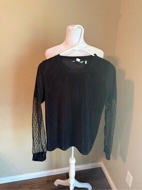Numph Black Long-Sleeve Sheer Sleeve Top